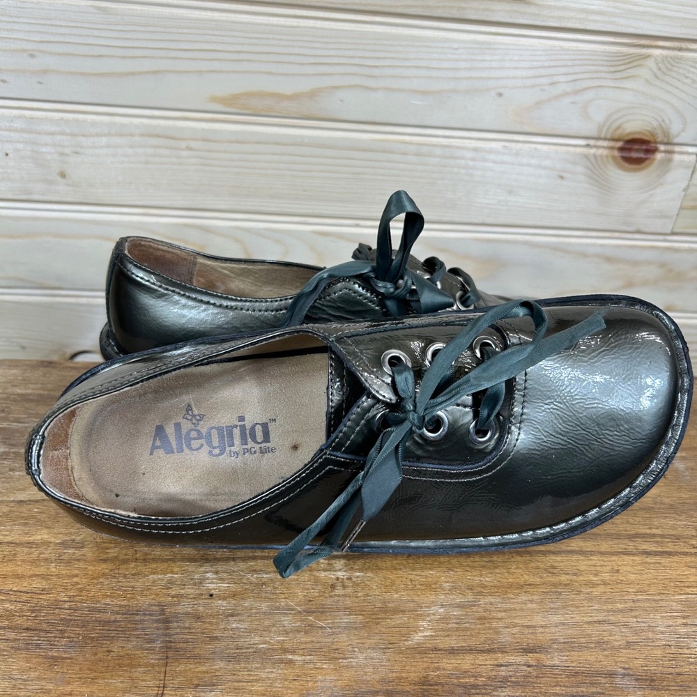 Alegria by PG Lite Women Metallic Pewter Leather Rocker Platform Oxfords ABB-123